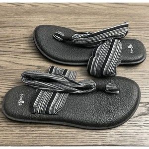 Sanuk Yoga Mat Sling 2 Black White Chevron Flip Flop Sandals Womens Size 7